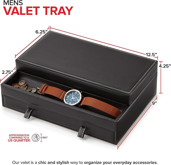 Stock Your Home Mens Valet Tray, Men's Jewelry Box, Night Stand Organizers and Storage, Bedside Table Organizer, Watch Box for Dresser, Faux Leather (Black & Gray) 8 Pack