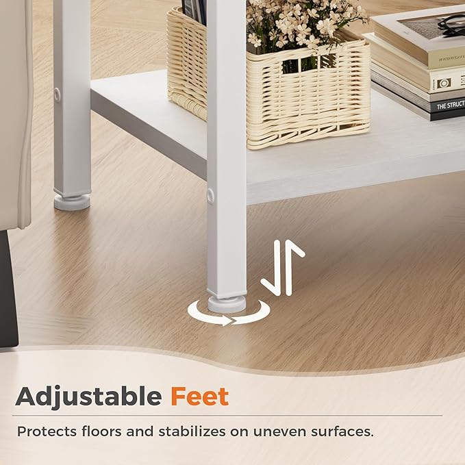 DUMOS Bedside Table with Charging Station and Adjustable Fabric Drawer Compact Nightstand 3-Tier Storage Organizer End Table for Bedroom,White
