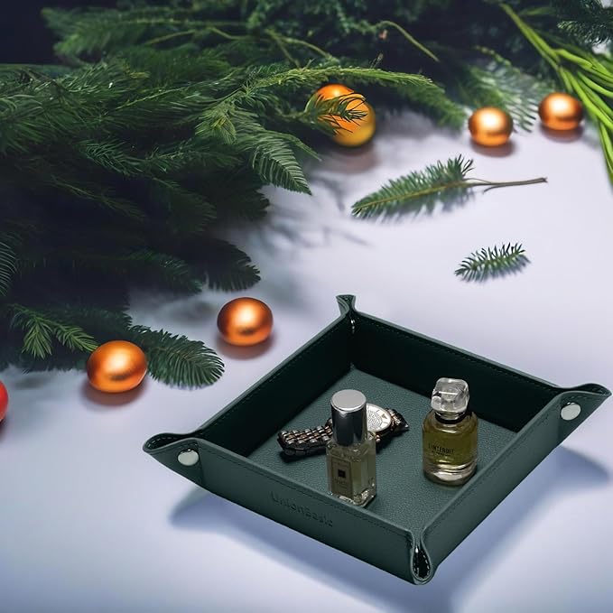 UnionBasic Small Valet Tray, Jewelry Tray for Rings Watches Earrings, Entryway Catchall Caddy for Coins Keys Change, Nightstand Bedside Valet Holder, Trays for Electronic Gadgets, Lychee Dark Ivy