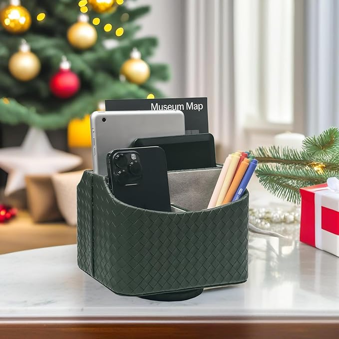 UnionBasic Rotating Desk Organizer, 360 Desk Spinning Caddy, Desktop TV Guide/Mail/Media/Remote Controller Holder Organizer, Woven Green