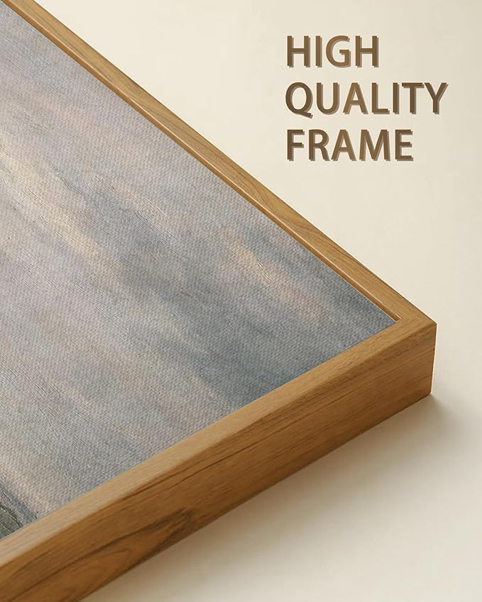 SHENIFY Vintage Framed Wall Art White Clouds Over Vast Grassland Landscape Painting Retro Meadow Scenery Farmhouse Kitchen Living Room Decor - 8x16in Natural Framed