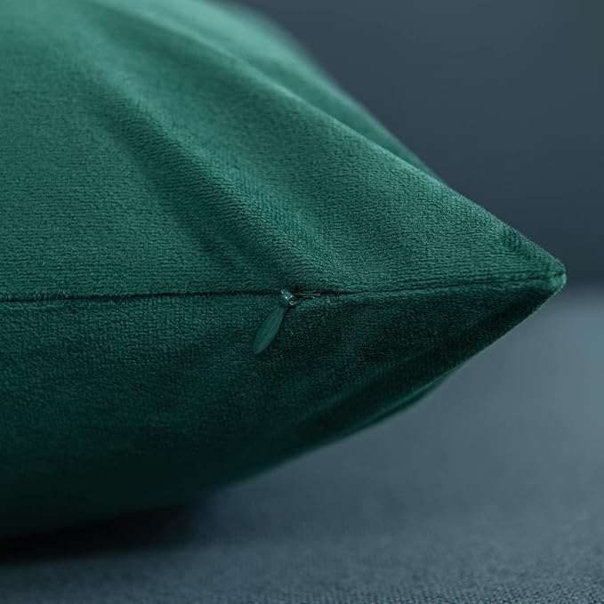 DEZENE Euro Sham Covers 26x26 Green: Pack of 2 Cozy Soft Velvet Square Modern Luxury Decorative Throw Pillow Cases for Sofa Couch Living Room Bed Home Decor Christmas