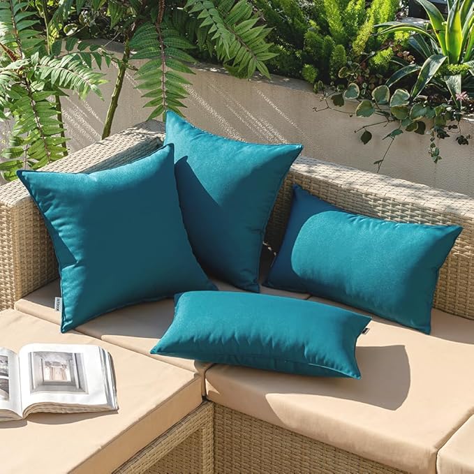 MIULEE Pack of 2 Decorative Outdoor Waterproof Pillow Covers Square Garden Cushion Sham Throw Pillowcase Shell for Spring Patio Tent Couch 20x20 Inch Deep Blue