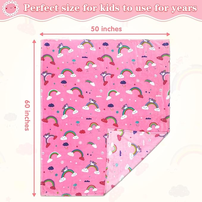 Lukeight Pink Rainbow Toddler Blanket Gifts for Girls, Plush Unicorns Throw Blanket for Kids and Adults, Thick and Warm Girls Blanket for Teens Birthday Gifts (Rainbow Unicorns, 50x60 Inches)