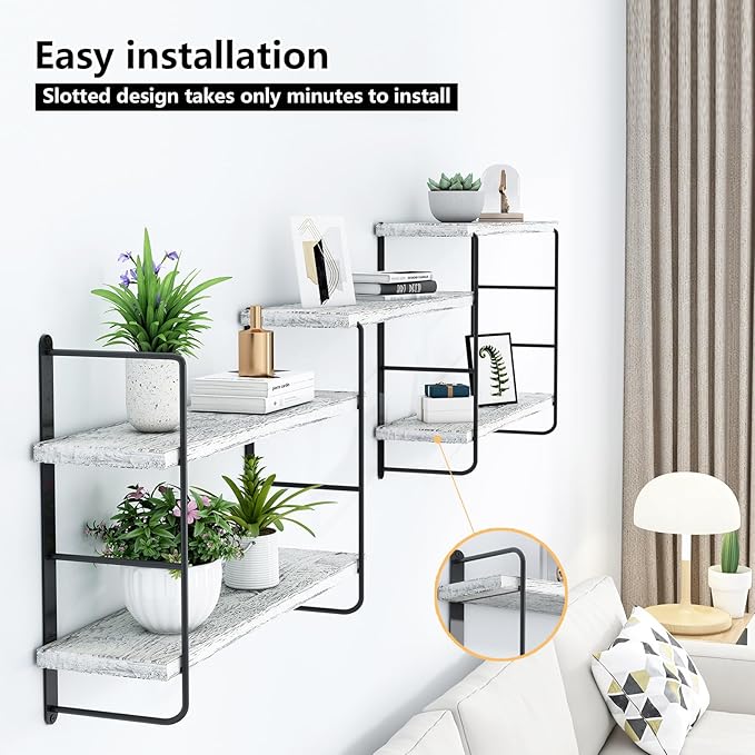 Wall Shelves, Wall Mounted Bookshelves, DIY Floating Shelves for Wall, Wood Hanging Book Shelves for Room, Bedroom, Living Room, Easy Installation (Washed White, 50W x 17H)