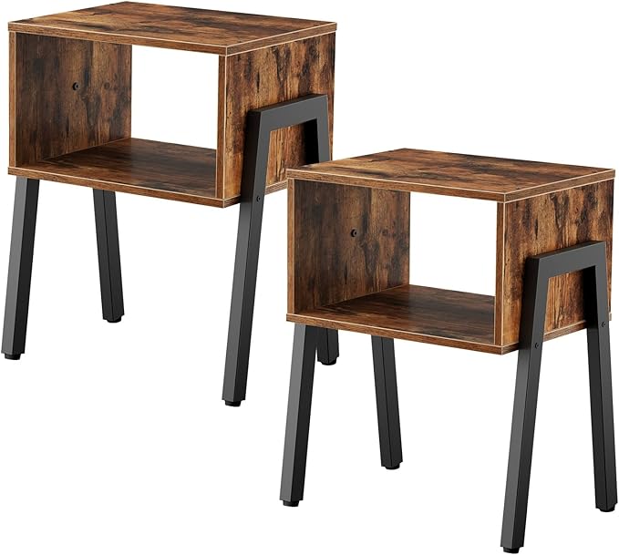HOOBRO Small Nightstands Set of 2, Stackable End Tables, Side Tables, Bedside Tables with Open Storage Shelf, for Small Spaces, Bedroom, Living Room, Rustic Brown BF38BZP201