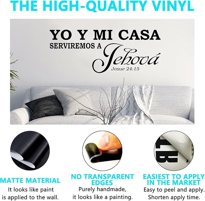 Yo Y Mi Casa Serviremos A Jehová, Bible Verse Wall Decal, Living Room Bedroom Quotes Scripture Christian Prayer Religious Faith Jesus God Bedroom Positive Home Art Decor Vinyl Stickers Espanol 41"x16"