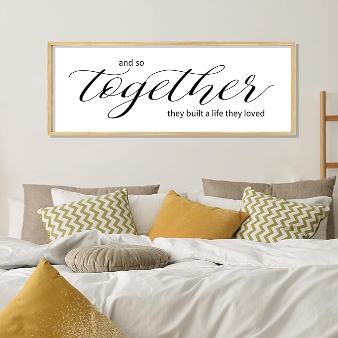 YWJKWLGS And So Together They Built a Life They Loved Family Sign Bedroom Decor Above Bed Wall Art 40x15 Inch Large Couple Love Quotes Framed for Master Room (Wood)