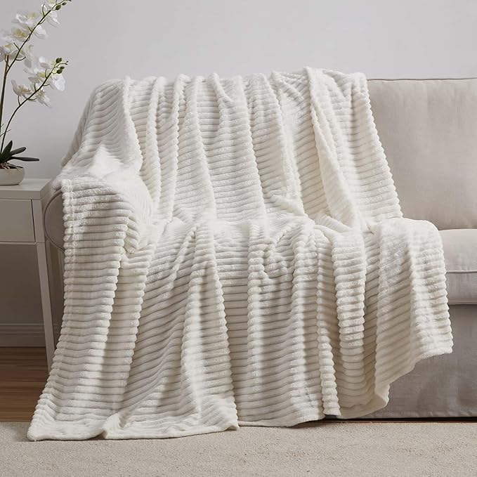 Nestl Microfiber White Throw Blanket, 50x60 inches, Lightweight Cut Plush, Fuzzy Blankets and Throws for Sofa, Bed Fleece Throw Blankets, Soft, Cozy, Breathable, Machine Washable