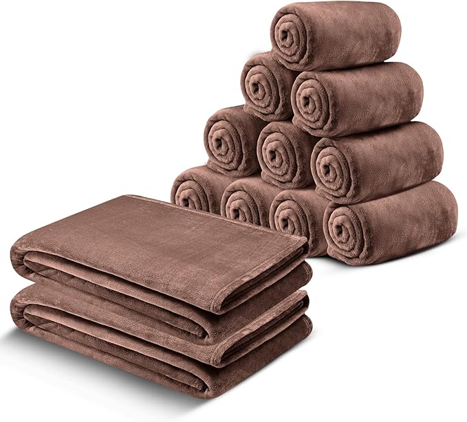 MOONLIGHT20015 Fleece Blanket Twin Size 12 Pack - Super Soft Fuzzy Throw Blanket for Couch and Sofa - Lightweight Luxury 400 GSM Microfiber Bed Blankets and Throws, 60 x 80 Inches (Twin, Coffee)