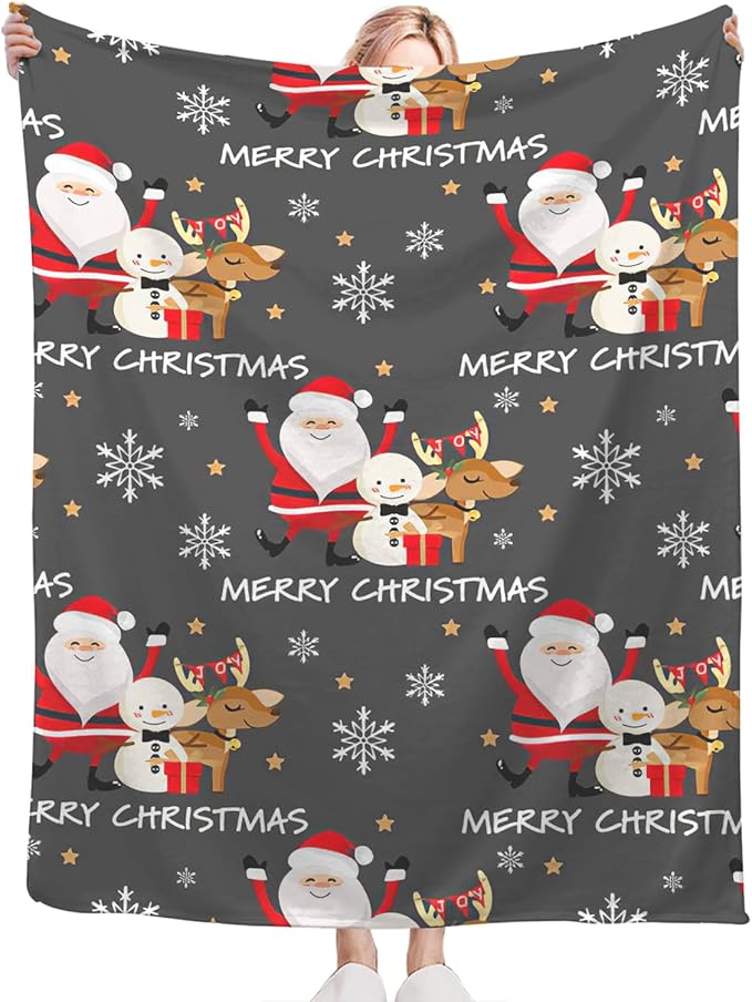 Snowman Santa Claus Throw Blanket for Girls Boys Women Men Kids Adults Soft Flannel Fleece Blanket for Couch Sofa Bed Home Decor 60"x80"
