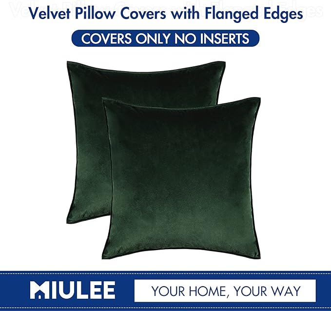 MIULEE Army Green Velvet Throw Pillow Covers 18x18 Soft Decorative Solid Square Cushion Cases Pack of 2 Modern Luxury Home Decor for Couch, Sofa, Bedroom