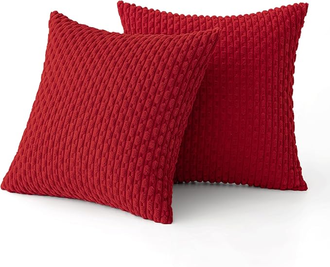 MIULEE Red Throw Pillow Covers Soft Corduroy Decorative Eruo Sham Set of 2 Boho Striped Pillow Covers Pillowcases Farmhouse Home Decor for Couch Bed Sofa Living Room 24x24 Inch