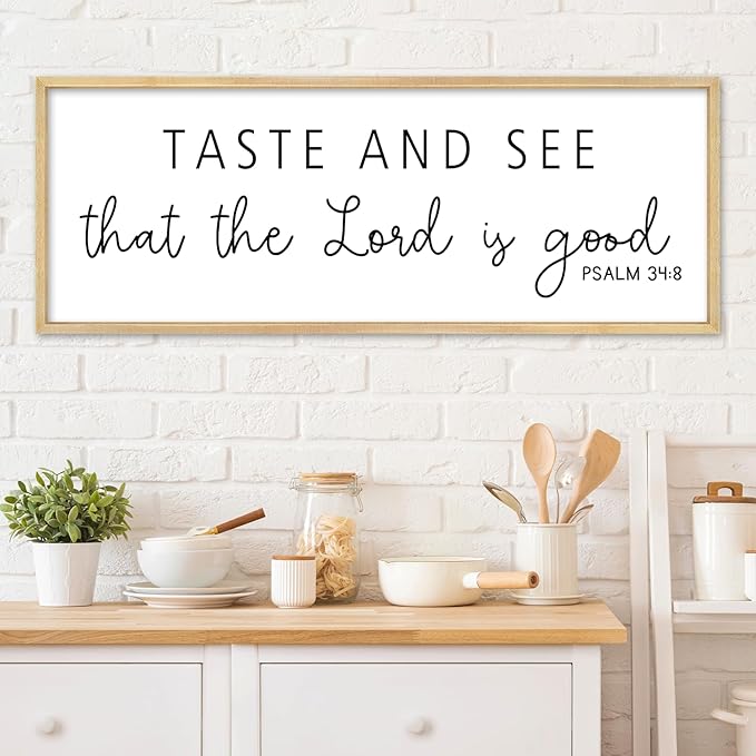 Oh Taste And See That The Lord Is Good Wall Decor 32"×12" Psalm 34:8 Bible Verse Scripture Sign Large Christian Dining Room Wall Hanging Art (Wood)