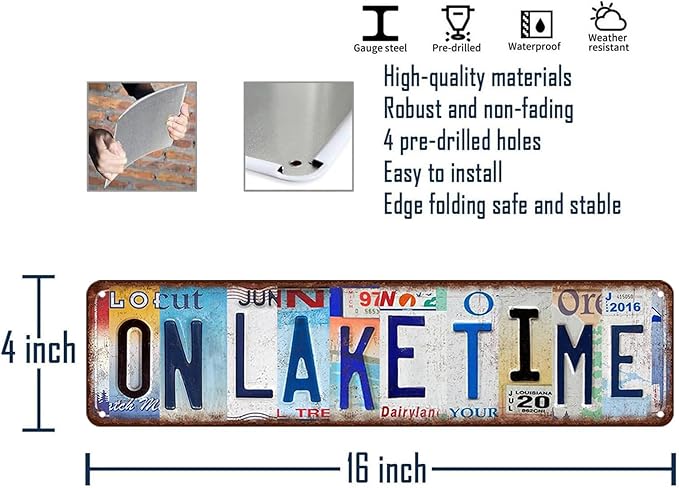 Lake House Wall Decor For Home On Lake Time Sign Vintage Metal Tin Signs Love Heart Wall Art Lakehouse Gifts Lake House Accessories For Men Lake Life Decor Lake House Signs 4x16 Inch