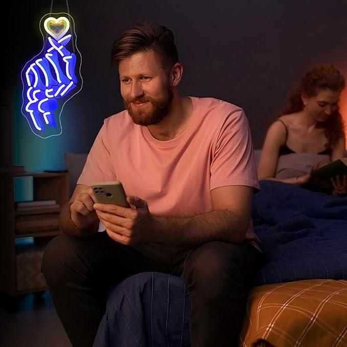 Neon Sign, Hand Neon Signs for Wall Decor - Love LED Signs for Bedroom, Man Cave, Party, Club, Bars - USB Powered Light Up Sign Decorations