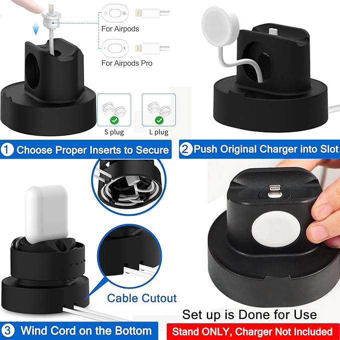SOKUSIN Stand for Apple Watch Charger - iWatch AirPod 2 in 1 Charging Stand Holder Dock Compatible with Apple Watch Series 10 9 8 Ultra2 Ultra SE2 SE 7 6 5 4 3 2 and AirPods 1/2/3/Pro (Black)