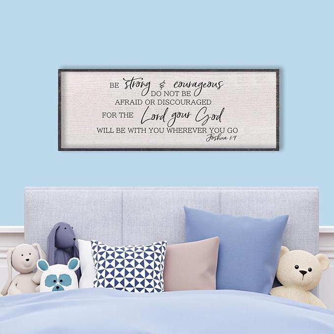 LuZhiQiang Christian Wall Decor Be Strong And Courageous Joshua 1:9 Bible Verse Sign 40"×15" Large Religious Scripture Prayer Faith Inspirational Quotes for Modern Living Room Hanging Art (Black)