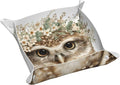 Watercolor Woodland Owl With Floral Crown Wildflowers Valet Tray Leather Desktop Storage Organizer Bedside For Jewelry Keys Coin Candy Sundries