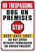 Beware Dog Signs - No Trespassing, Dogs On Premises, Funny Metal Tin Signs - 12 x 8 Inch