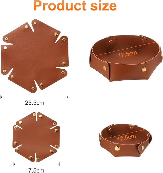 uxcell 2 Pcs Valet Tray for Women and Men, PU Leather Jewelry Tray Entryway Table Bedside Nightstand Catchall Storage Organizer for Jewelry Key Coin Watch Wallet (2 Size, Light Brown)