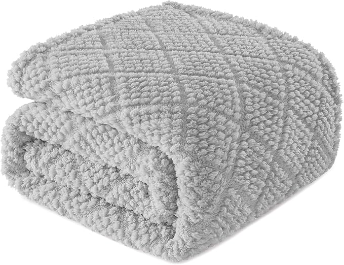 Whale Flotilla Fuzzy Fleece Throw Blanket for Couch, Bed, Soft Fluffy Jacquard Waffle Blankets for All Season, Lightweight and Warm, 50x60 Inch, Light Grey