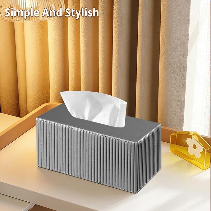 PUSU Plus Rectangular PU Leather Tissue Box Cover with Buckle Bottom - Modern Facial Tissue Dispenser Holder for Bathroom Vanity, Bedside Table, Bedroom, Office & Home Decor