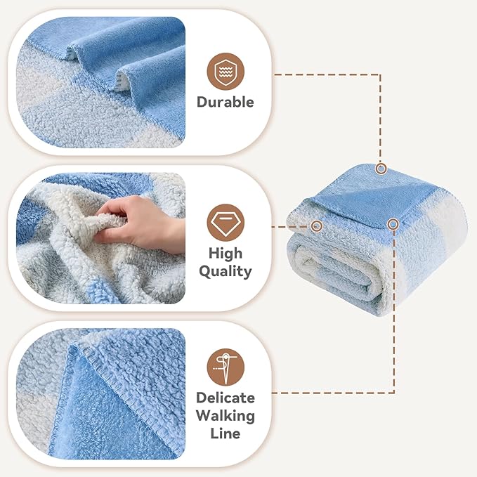 LURKA Checkered Sherpa Fleece Throw Blanket – Soft and Cozy, Medium Weight for All Season, Plush Throw for Couch, Bed, Dorm & Pets, Glacier, 60x80 Inches