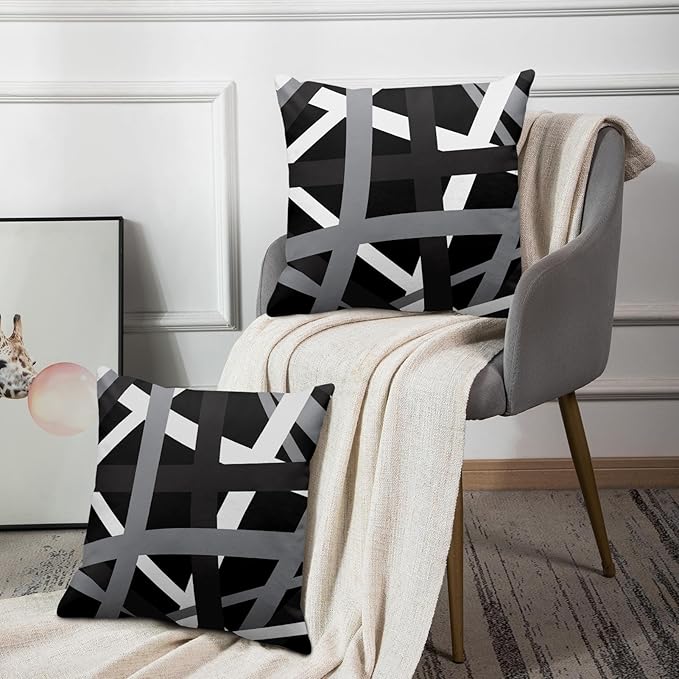 Emvency Set of 2 Throw Pillow Cover Gray Black Stripes Design Retro Decorative Pillow Case Striped Home Decor Square 20x20 Inch Cushion Pillowcase