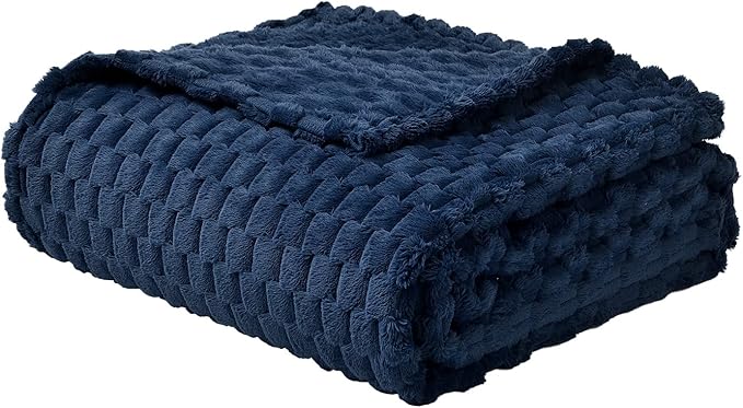 FY FIBER HOUSE Fleece Blanket Queen Size for Bed 300GSM Super Soft Plush Fuzzy Blankets and Throws for Sofa Couch Office, 90x90 Inches, Navy