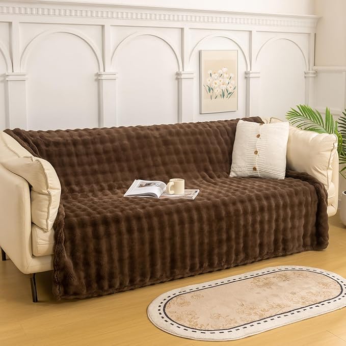 YUSOKI Luxury 3D Bubble Light Weighted Throw Blanket 1.8lb,All Ages,Home Decoration, (Brown,50 * 60inches)