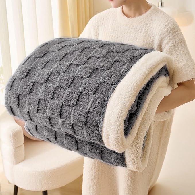 Sherpa Throw Blanket Fleece Blanket, Soft Fluffy Thick Blanket for Couch 80”*90”, for All Season Use, Gray