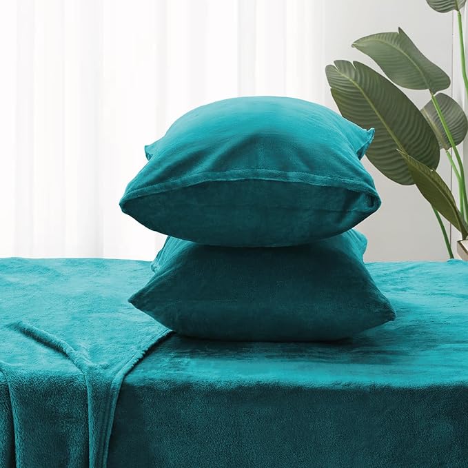 BEDELITE Flannel Sheets King Size Teal - Super Soft Fleece Sheets Set Fluffy Extra Plush, 4 Piece(Include Fitted Sheet, Flat Sheet, 2 Pillowcases)