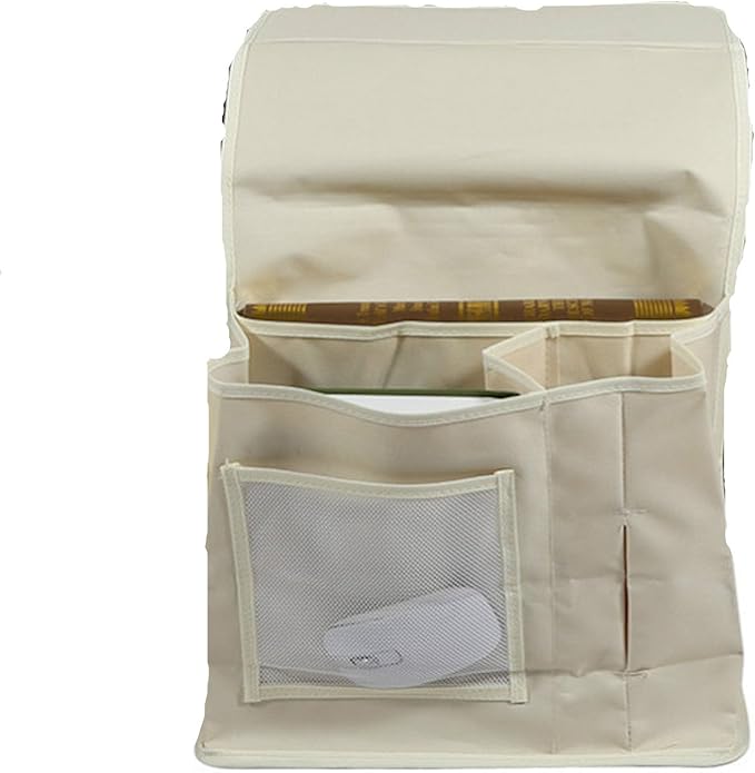 Oxford Bed Pockets Portable Remote Control Bedside Storage Caddy Hanging Organizer Bag with 6 Pockets Bed Sofa Organizer for Magazine Tissue Phone Beige