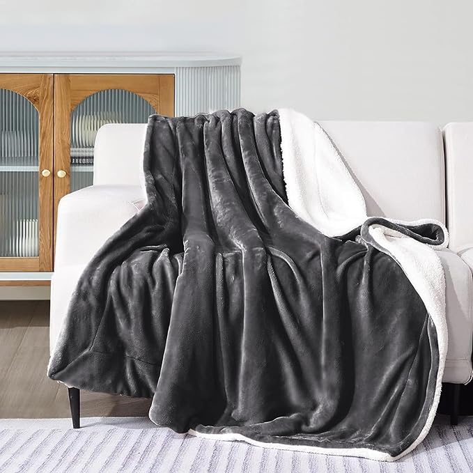 IR Imperial Rooms Sherpa Fleece Throw Blanket for Couch - Soft and Fuzzy Grey Blanket for Winter - Reversible Thick and Warm Fluffy Throw Blankets for Bed, Sofa, Camping and Travel, 50x60 Inches