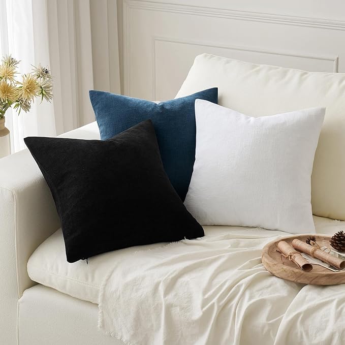 MIULEE Black Couch Pillow Covers 18x18 Inch, Set of 2 Soft Chenille Decorative Square Throw Pillow Covers Farmhouse for Sofa Living Room Bed