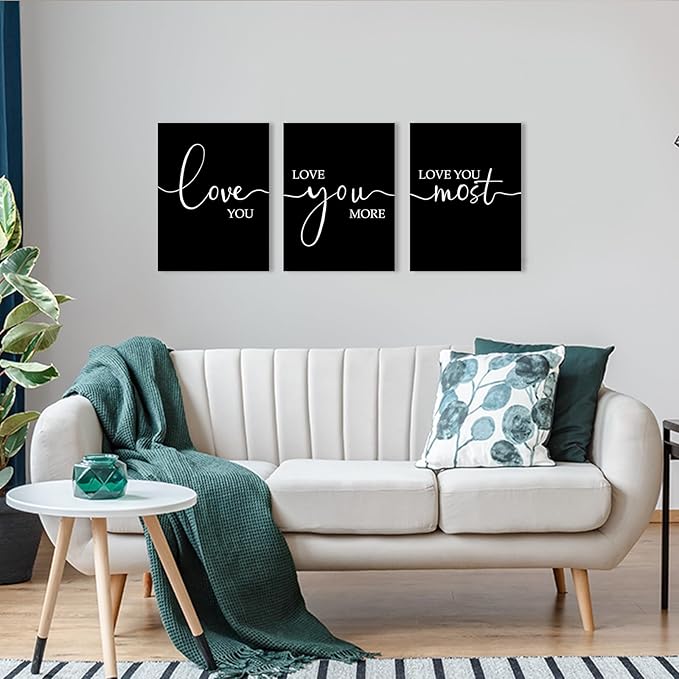 Love You More Wall Art: I Love You Signs Over Bed 12x16 Inch, Set of 3, Romantic Bedroom Decor, Modern Minimalist Master Bedroom Pictures Farmhouse Wall Decor Hanging Paintings