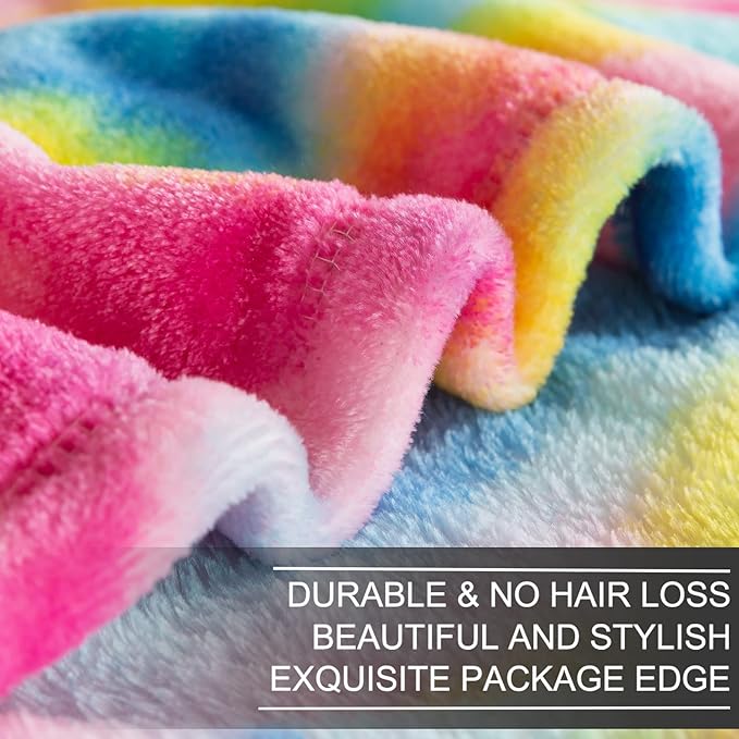 Colorful Blanket Queen Size- Premium Lightweight Anti-Static Rainbow Throw Soft Couth Sofa Cozy Warm Flannel Blankets Plush Gift for Daughter Mom, Bedroom Decor 90" x 90"(Rainbow Queen)