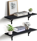 Heavy Duty Long Wall Shelves Set of 2, Floating Shelves Wall Mounted with Industrial Brackets, 40lbs Capacity Shelves for Laundry Room, Kitchen, Bathroom, Living Room (24"*8",Black)