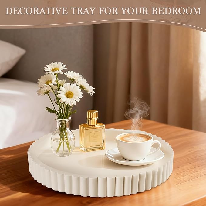 Decorative Tray for Coffee Table Decor - Concrete Round Tray Home Decor - Bandejas Decorativas - Circle Coffee Table Centerpiece