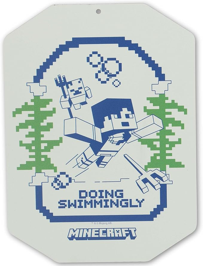 Minecraft Doing Swimmingly Metal Wall Decor - Fun Minecraft Sign for Bedroom or Game Room
