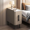 Modern Pu Leather Nightstand with Marble Tabletop, Narrow Bedside Table Luxury Side End Table with 2 Drawers & Metal Legs, Storage Cabinet for Bedrooms(35x40x50cm(14x16x20inch), Khaki)