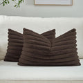 FUTEI Dark Coffee Decorative Throw Pillow Covers Set of 2, 12x20 Inch Soft Fluffy Faux Fur Plush Striped Lumbar Pillowcases, Modern Home Decor for Couch Bed Living Room