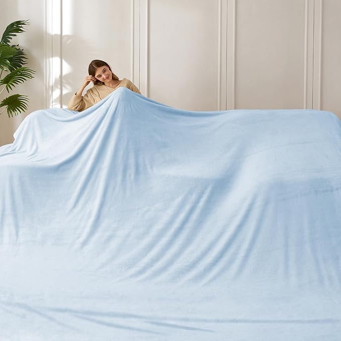 COOVA Oversized King Fleece Blanket 120x138 inches, Soft Cozy Warm Giant Extra Large 10'x11.5' Blanket for Bed, Sofa, Couch,Travel, Camping, California Huge Flannel Big Throw Blanket, Sky Blue