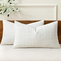 MIULEE Decorative Linen Check Lumar Throw Pillow Covers Neutral Farmhouse Vintage Pillow Covers 12x20 Set of 2 Boho Modern Home Decor for Sofa Couch Bedroom Cushion Cream White