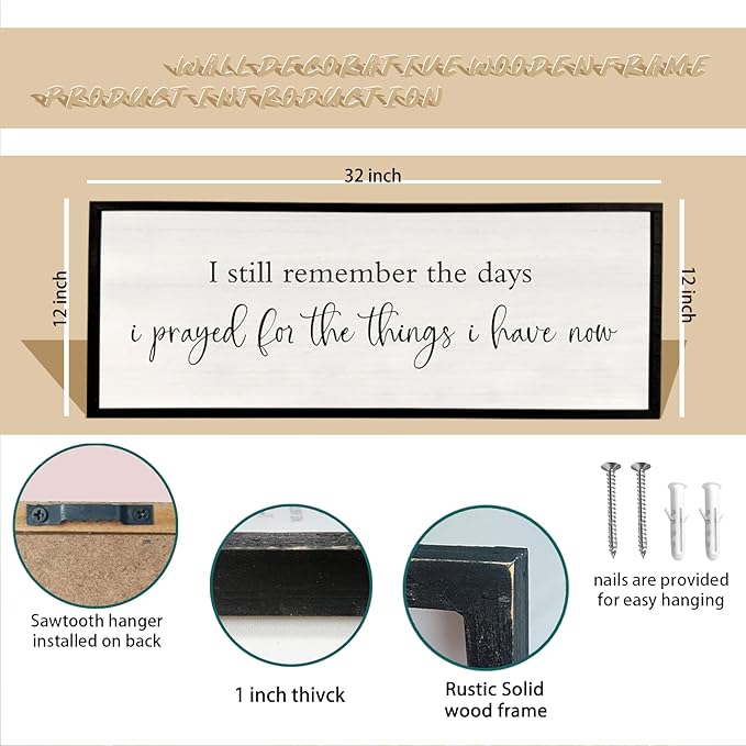 I Still Remember the Days I Prayed Sign 32" x 12" Large Living Room Wall Decor Wooden Vintage Framed Plaque Country Bedroom Hanging Home Farmhouse Inspirational I Prayed Wall Art (Black)