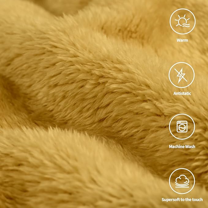 Plush Fleece Throw Blanket for Couch and Bed, Fluffy Fuzzy Cozy Soft Blankets All Season Use (50x60 Inches,Misted Yellow)