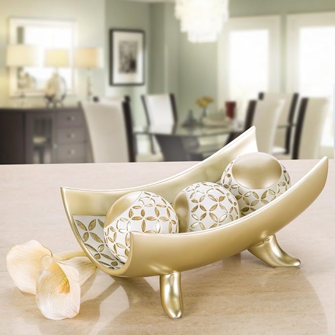 Creative Scents Schonwerk Diamond Lattice Decorative Centerpiece Bowl with 6 Matching Orbs- Coffee Table Decor with Balls for Living Room Dining Room Table - Decorations for Home Decor - Mantle House