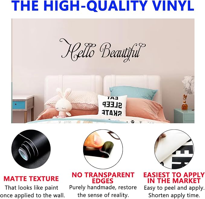 Inspirational Quotes Wall Decals for Bathroom: Mirror Women Beauty Makeup Positive Vinyl Art Wall Stickers - Bedroom Girls Room Spa Wall Decor - Hello Beautiful 35" X 9.8"