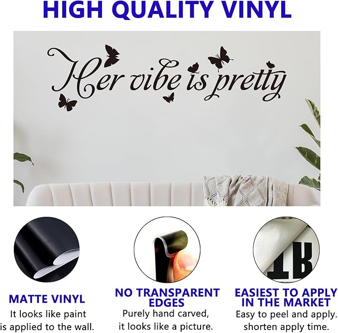 Woman Quotes Wall Decals for Bedroom: Inspirational Positive Vinyl Art Wall Stickers for Home Living Room Bathroom - Her Vibe is Pretty 35" X 9.8"